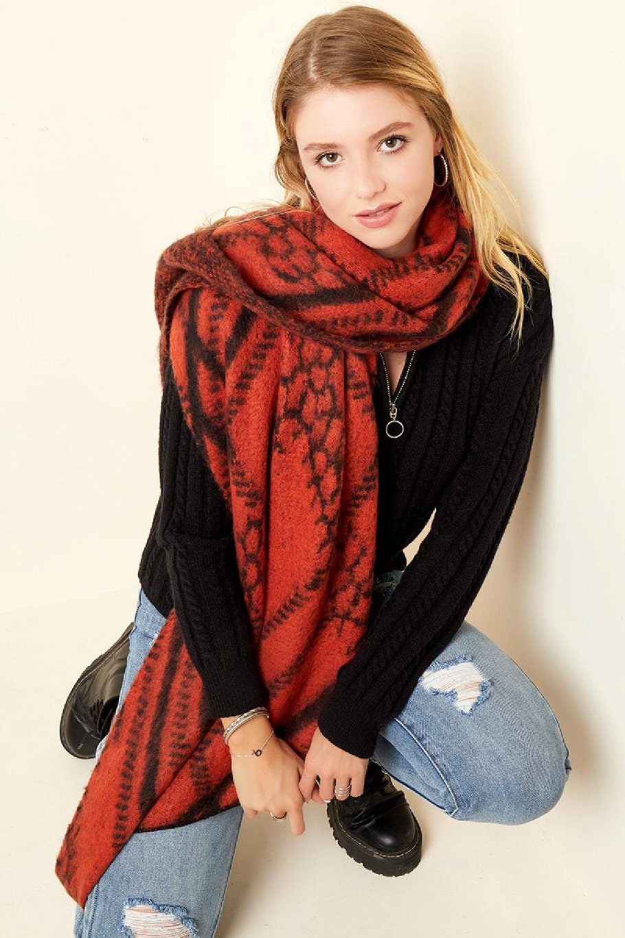 Wintersjaal Oranje Polyester h5Afbeelding2